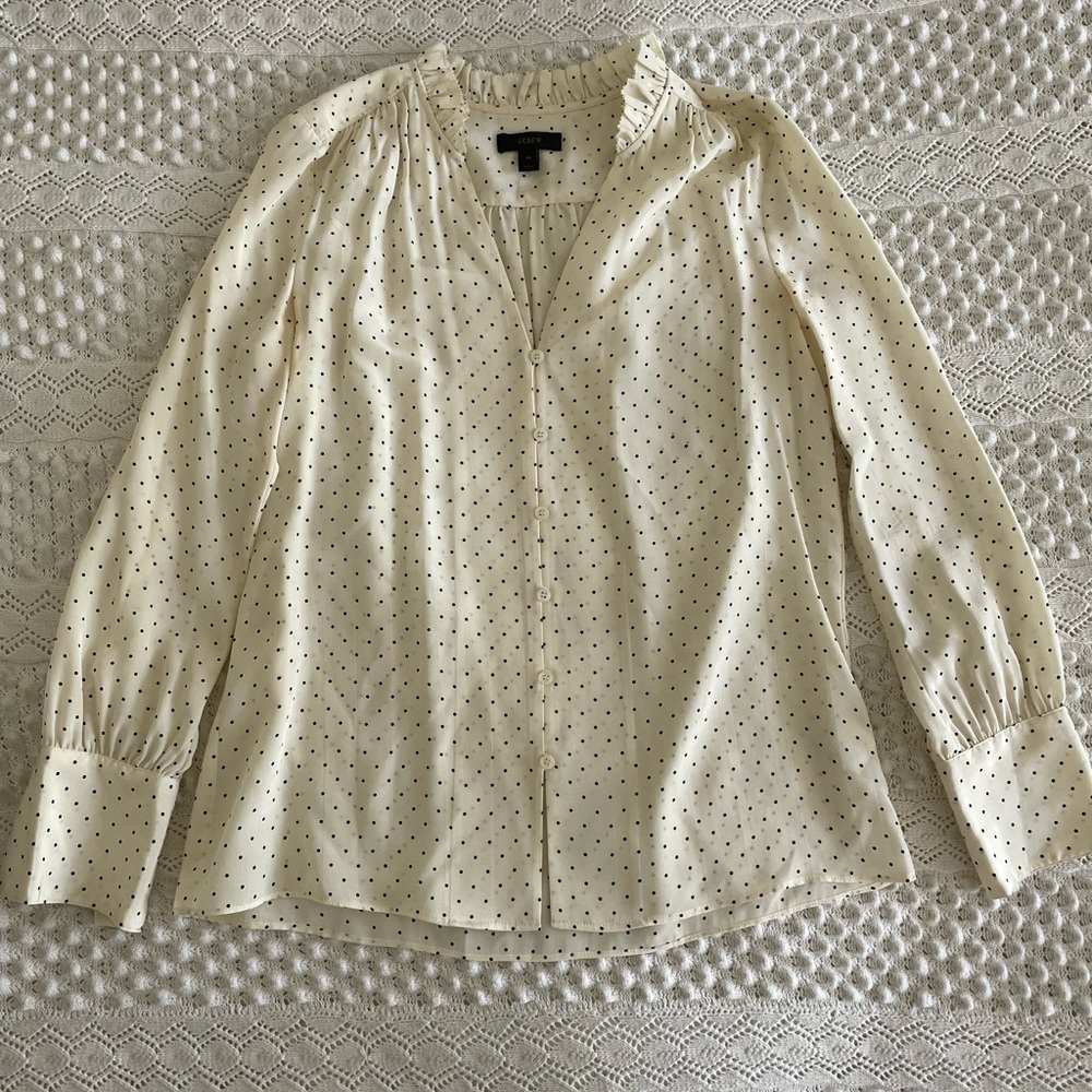 Silk Cream Polkadot Button Up Blouse